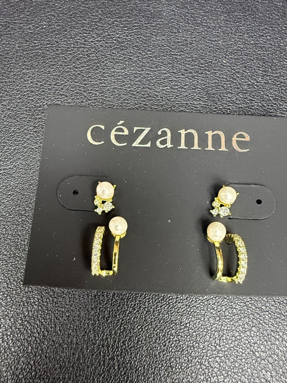 cézanne Gold Pearl and Crystal Huggie Duo Earrings